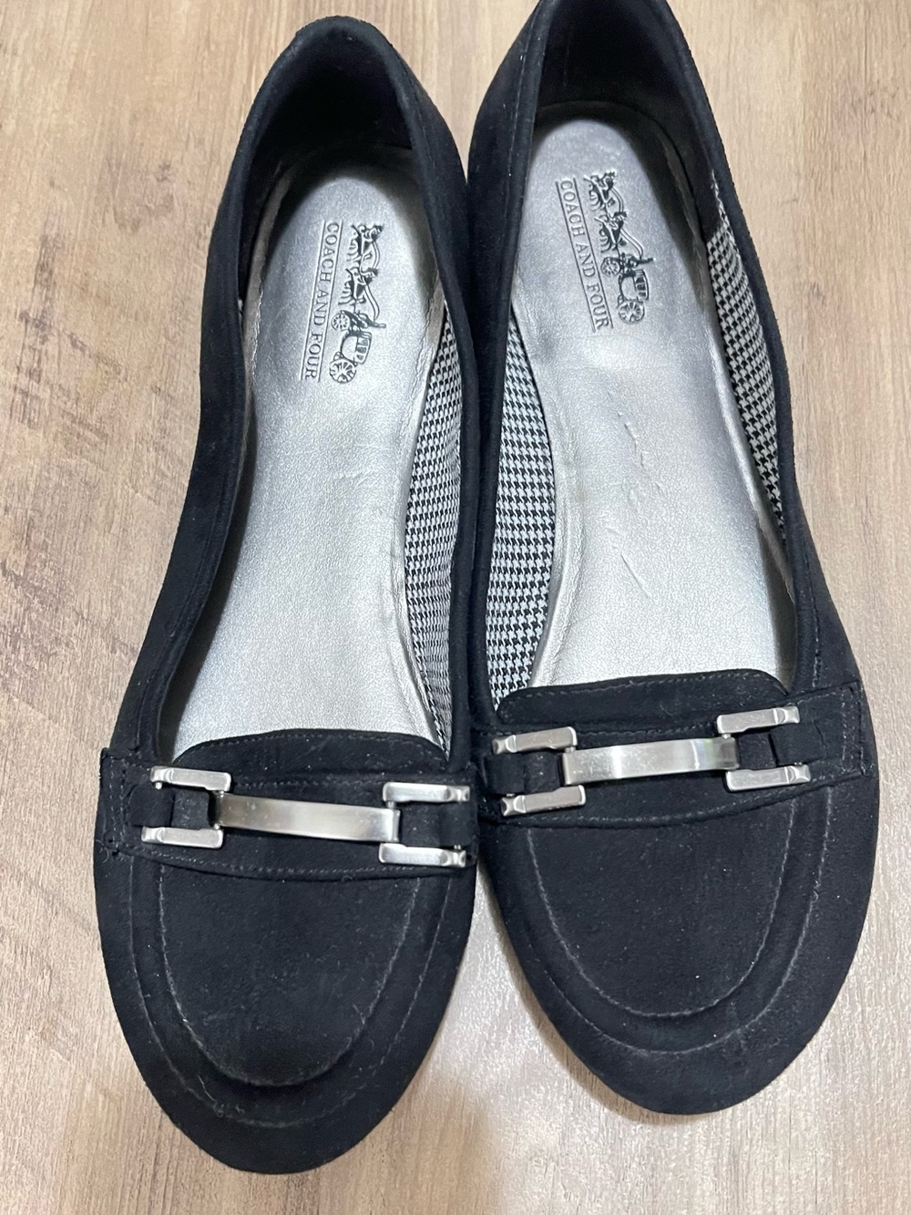 Coach and Four Black Suede Loafers with Silver Accent